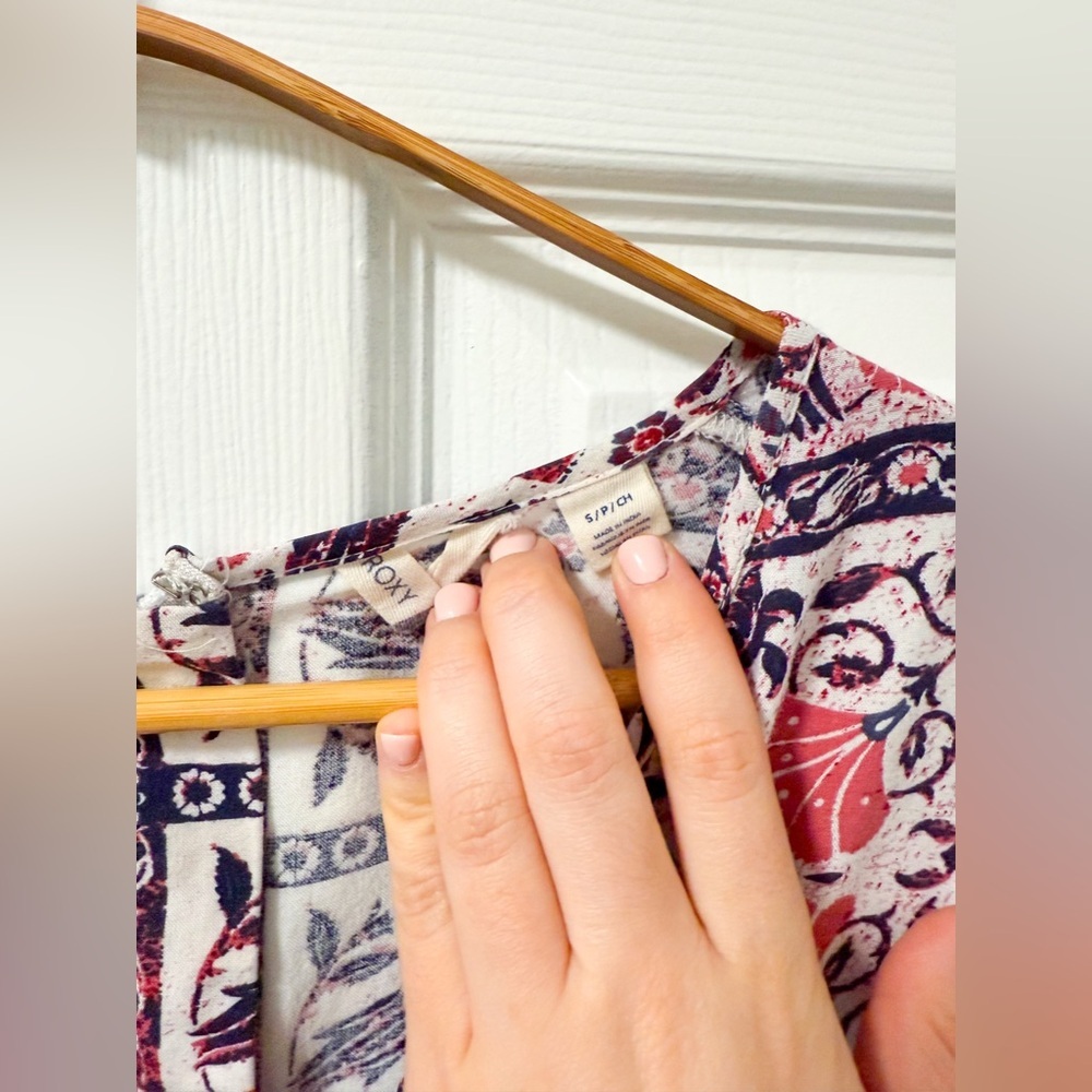 Roxy boho beach pink purple mosaic v neck floral romper playsuit lace small - Picture 3 of 12